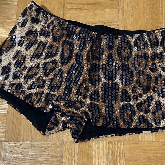 Leopard Sequin Shorts - Black and Brown - Picture 1 of 4